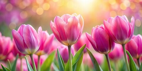 Obraz premium Soft focus pink tulips with glowing background