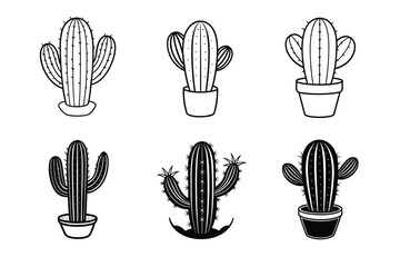 Silhouette and line art vector of cactus plants, perfect for nature and desert-themed creative projects