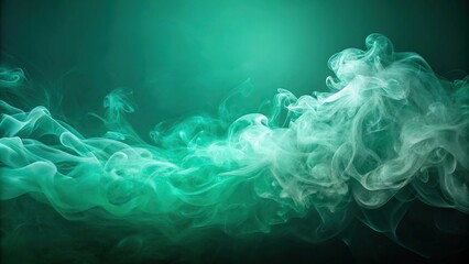 Soft mint green smoke floating above dark green background in serene monochromatic scene