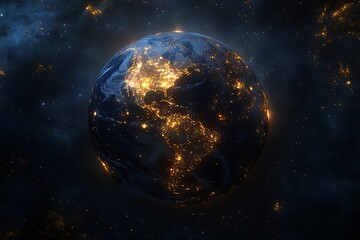 Night Earth Glowing Continents From Space