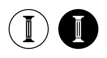 Pillar icon on black circle. Greek column sign