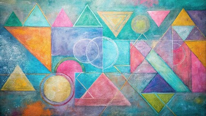 Soft pastel abstract art with geometric shapes in chalk paint texture leading lines