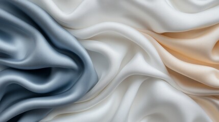 Obraz premium Elegant Satin Fabric in Soft Blue, Cream, and Light Peach Waves