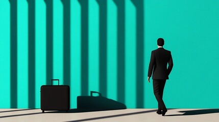 Fototapeta premium Minimalist Silhouette of a Business Traveler Walking with Suitcases