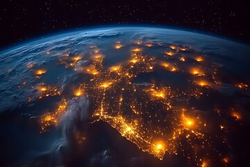 Obraz premium Night Earth Illuminated City Lights View from Space