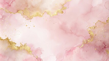 Obraz premium Soft pink watercolor abstract background with gold elements