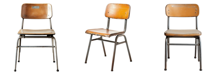 Vintage School Chair with Metal Frame Isolated Background