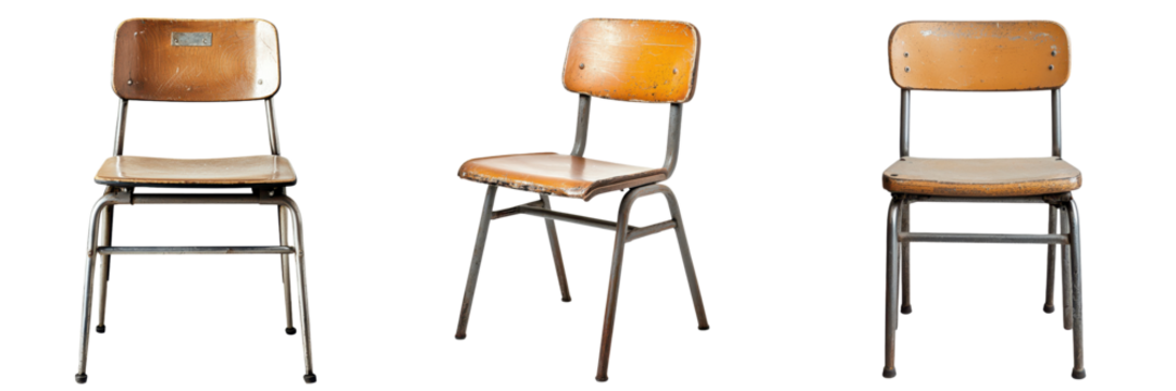 Vintage School Chair with Metal Frame Isolated Background