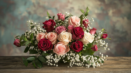 Romantic Valentine&rsquo;s Day Rose Bouquet with Soft Pastel Background