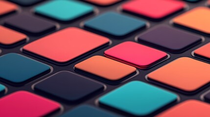 Colorful keyboard closeup, a vibrant tapestry of square keys in spectrum of hues and textures
