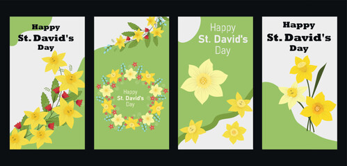 Naklejka premium St. Davids Day Social Media Stories Template. National holiday concept. Banners with narcissus