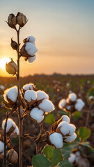 Cotton plant seeds against sunset 