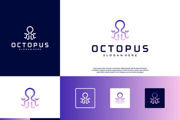 abstract octopus tentacles logo with line art style, outline, modern, vector graphic template.