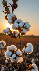 Cotton plant seeds against sunset 