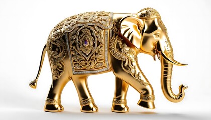 Ornate Golden Elephant Statuette: Regal Elegance in Intricate Detail