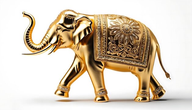 Golden Elephant Statuette: Regal Elegance and Intricate Detail - Powered by Adobe