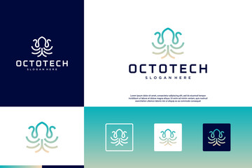 octopus logo with modern line art style, undersea, vector graphic design.