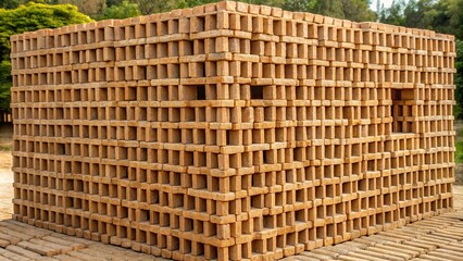 Solid clay structure made of rectangular blocks