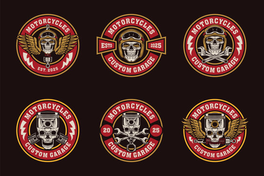 Motorcycle logo badge design template with the text editable for clothing, sport and apparel
