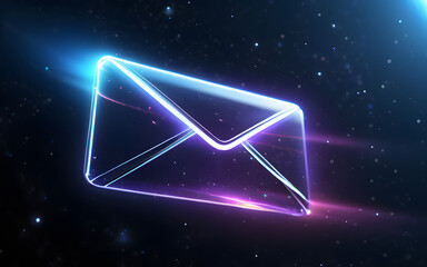 Fototapeta premium A futuristic glowing mail icon, suspended in space, with light emitting from its surface