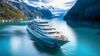 Luxury Cruise Ship Sailing Through Majestic Alaskan Fjord