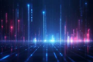 Digital Neon Cityscape Glowing Light Texture