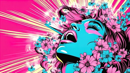 Naklejka premium embrace femininity: abstract floral art in pink and purple hues - perfect for sports interiors and modern decor as a stunning poster