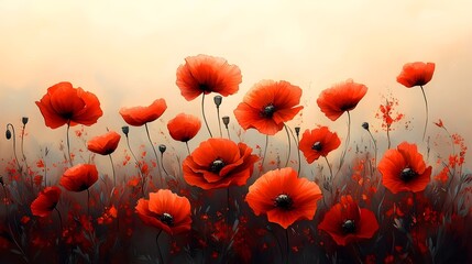 Obraz premium A painting of a field of red poppies