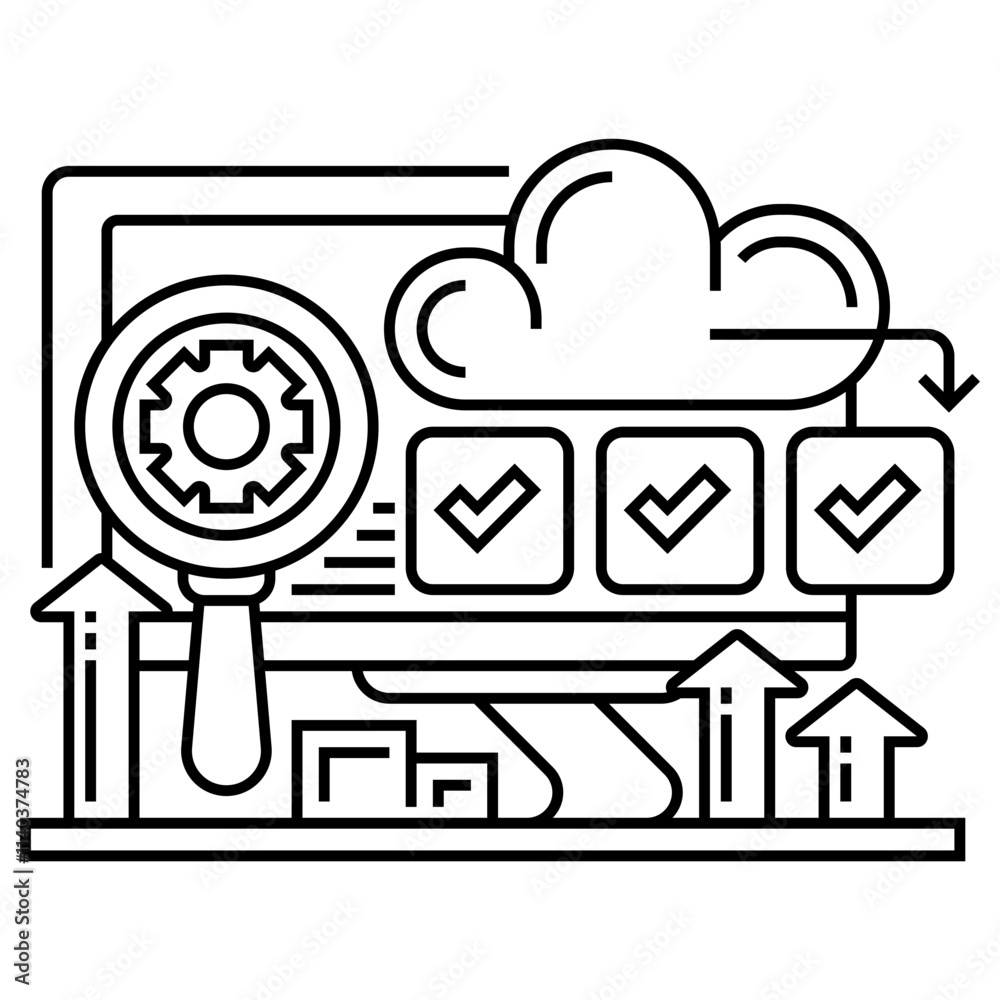 Poster cloud monitoring line icon. linear style sign for mobile concept and web design. outline vector icon