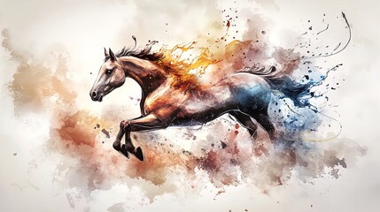 Dynamic Golden Horse: An Artistic Depiction in Molten Gold - Perfect Poster for Sports Interiors, Capturing Motion with Luxurious Splashes and Abstract Trails