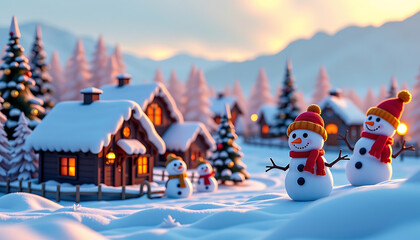 Snowman Village - A town populated entirely by animated snowmen. background copyspace