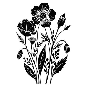 california poppy flower silhouette,vector style printable png