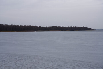 Frozen lake and forest in Goczalkowice town at Silesian district in Poland