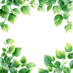 Fototapeta premium green leaves forming a border around white space.