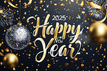 Elegant Holiday Illustration Featuring 2025 with a Luxurious Gold and Silver Design for the Season.