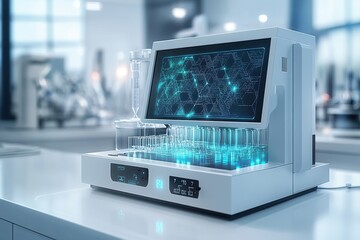 Fototapeta premium A modern laboratory device with a touchscreen for scientific analysis.