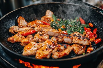 This is a spicy grilled chicken dish called Dak galbi popular in Chuncheon Korea