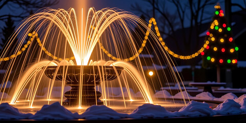Christmas Light Fountain - A fountain spewing streams of glowing festive lights. backdrop background digital art crisp oilpinting minimalist sharp details funny background copyspace