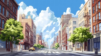 Obraz premium Dynamic urban scene city street image open sky wide angle vibrant city life for creative text