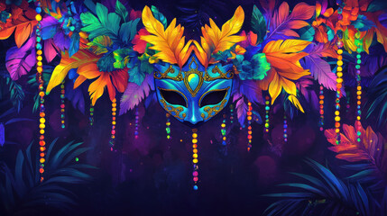 Fototapeta premium vibrant Mardi Gras festival background with colorful mask and feathers