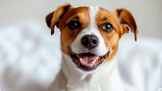 portrait of a happy smiling Jack Russell Terrier dog on a white background