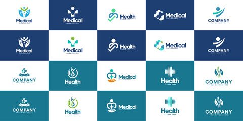 collection of medical logos, health services, help, medicines, design graphic illustration.