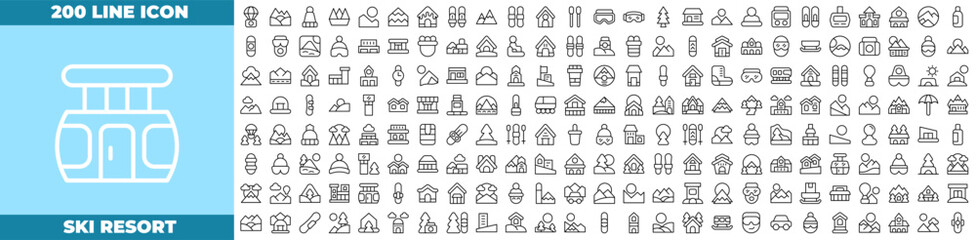 Ski Resort Line Editable Icons set