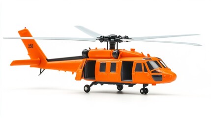 Fototapeta premium Toy Transport Helicopter with Open Doors on White Background