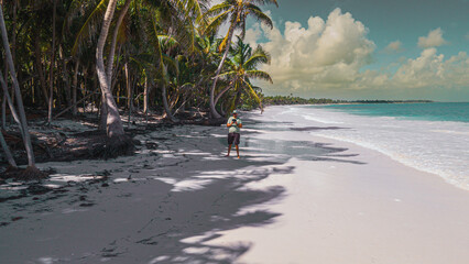 Aerial Drone videos of breathtaking Beauty of Sian Ka'an reserve in Quintana Roo Mexico. A paradise of white Sand beaches, crystal clear water and palm trees