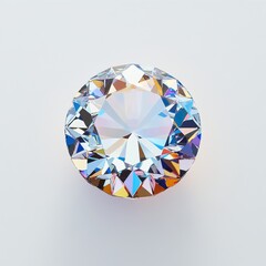 Radiant Round Diamond with Prismatic Reflections on White Background