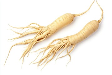 Top view of Ginseng or Panax ginseng isolated on a white background