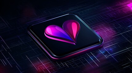 3D Rendered Heart Icon on a Futuristic Tech Background