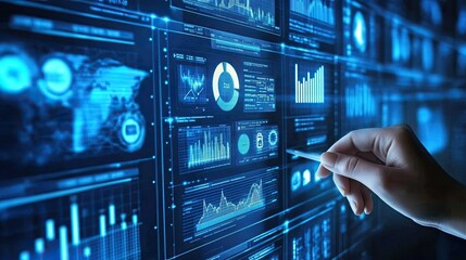 Obraz premium An IT professional analyzing system performance metrics on a screen in a modern office setting.