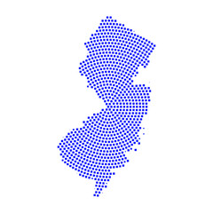 Obraz premium Abstract graphic New Jersey map from pixel blue on a white background. Vector illustration. 